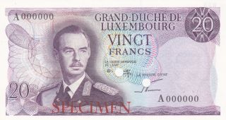 20 Francs Unc Colour Trial Specimen Banknote From Luxembourg 1966 Pick - 54sctr