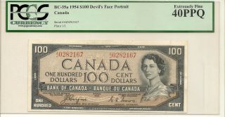 1954 $100 Bank Of Canada Banknote,  Devils Face Note,  Graded - Extremely Fine - 40