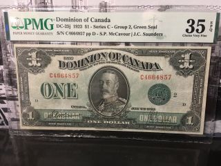 1923 $1 Dominion Of Canada - Green Seal - Pmg 35 Ch.  Vf Epq