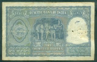 India 100 Rupees 1949 Rama Rau Sign 72 - P.  41a Serial 159227 2