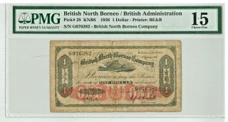 British North Borneo 1936 One Dollar - Pmg Choice Fine 15