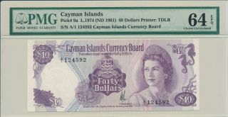 Currency Board Cayman Islands $40 1974 Prefix A/1 Pmg 64epq