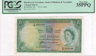 Rhodesia & Nyasaland,  1 Pound,  1960,  P21b,  Pcgs Very Fine 35 Ppq