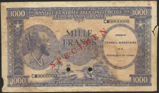 Belgian Congo Ruanda Urundi 1000 Francs Conseil Monétaire 1962 Specimen P2s