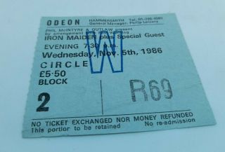 Iron Maiden Vintage Ticket Stub 5th November 1986 Hammersmith Odeon