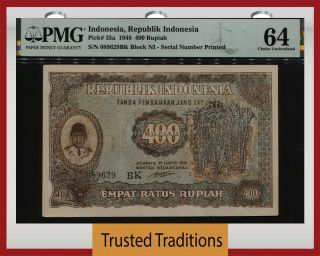 Tt Pk 35a 1948 Indonesia Republik 400 Rupiah Sukarno Pmg 64 Lovely Oversize Note
