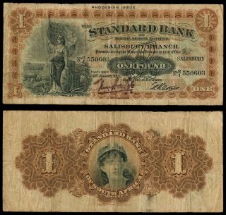 Xl.  040} Rhodesia 1 Pound 1927 Standard Bank Of South Africa Ltd.  Salisbury / Vf -