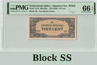 Netherlands Indies 10 Gulden Cent 1942 So Indonesia Pick 121b Pmg Gem Unc 66 Epq