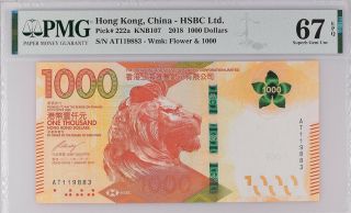 Hong Kong 1000 Dollars 2018 P 222 A Hscb Gem Unc Pmg 67 Epq