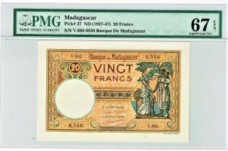 Madagascar: 20 Francs Nd (1937 - 47) Pick 37 Pmg Gem Unc 67 Epq.