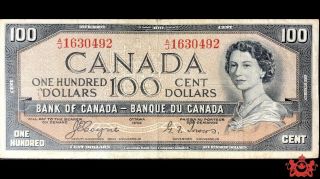 1954 Bank Of Canada 100$ Devil Face Coyne/tower A/j1630492 - Vf -
