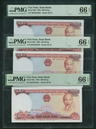 1985 500 Dong P 99a Viet Nam Pmg 66 Epq (3 Consective)