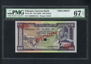 Ethiopia 100 Dollars Nd (1966) P29s Specimen Tdlr Uncirculated Grade 67