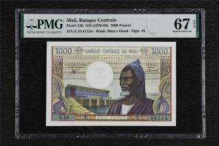 1970 - 84 Mali Banque Centrale 1000 Francs Pick 13b Pmg 67 Epq Gem Unc