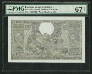 Belgium : 100 Francs 1943 ; Pmg : Gem Unc 67 ; Epq