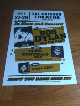 Bob Dylan Official Poster Elvis Costello Amos Lee Chicago Theatre