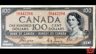 1954 Bank Of Canada 100$ Devil Face Coyne/tower A/j0442284 - Vf/ef -