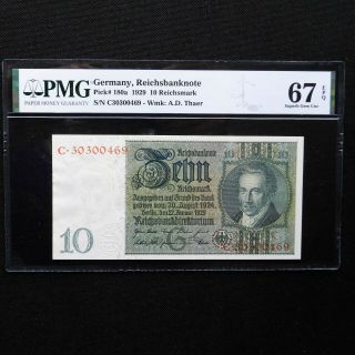 1929 Germany,  Reichsbanknote,  10 Reichsmark,  Pick 180a,  Pmg 67 Epq,