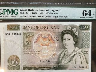 Great Britain Bank Of England 50 Pounds Banknote Gill Pick 381b B356 Pmg 64 Epq