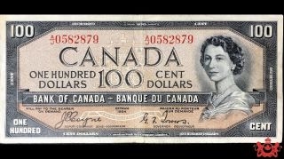 1954 Bank Of Canada 100$ Devil Face Coyne/tower A/j0582879 - Vf/ef -