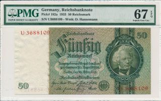 Reichsbanknote Germany 50 Reichsmark 1933 Pmg 67epq