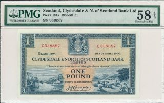 Clydesdale & N.  Of Scotland Bank Ltd.  Scotland 1 Pound 1950 Pmg 58epq