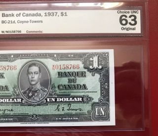 Scarce Prefix 1937 Bank Of Canada $1 Banknote Bcs Cunc63