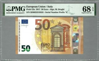European Union Italy 50 Euros 2017 P - 23s Draghi,  Pmg 68 Epq Gem Unc Top