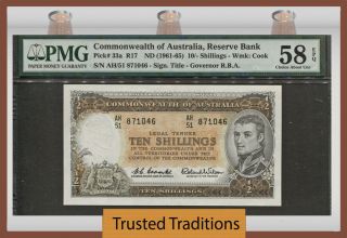 Tt Pk 33a Nd (1961 - 65) Commonwealth Of Australia 10/ - Shillings Pmg 58 Epq
