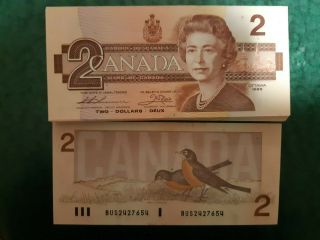 1986 Bank Of Canada Bundle Set $2 - 50 Unc Notes / Banque Du Canada Demi Liasse