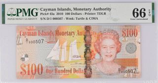 Cayman Islands 100 Dollars 2010 P 43 A W/3 Digit Gem Unc Pmg 65 Epq
