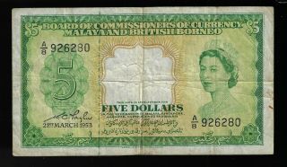 Malaya & British Borneo Malaysia Singapore 5 Dollars,  1953,  P 2a,