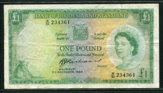 Rhodesia & Nyasaland 1956 - 1961,  1 Pound,  234361,  P21a,  Vf