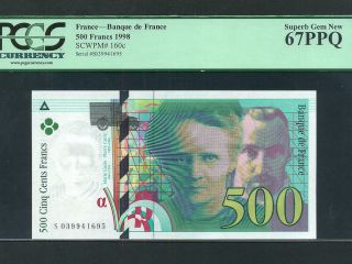 France:p - 160c,  500 Francs,  1998 Marie & Pierre Curie Pcgs S.  Gem Unc 67 Ppq