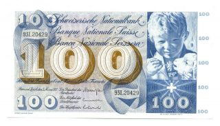 Switzerland Swiss National Bank 100 Francs 1973 Unc Pick 49o Scarce