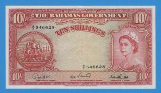 1936 (nd 1953) Bahamas 10 Ten Shillings Note Au Pick 14c