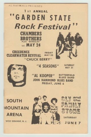 Garden State Rock Festival 1969 Sly & The Family Stone Ccr Chambers Bros Program