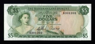 Bahamas,  5 Dollars 1965 (green),  P - 20a,  Xf