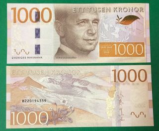 Sweden 1000 Kronor Nd (2015) P - 74 Dag Hammarskiöld Uno Emblem Unc Banknote