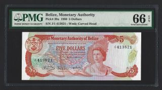 Belize $5 Dollars 1980,  P - 39a Monetary Authority J/1 Prefix,  Pmg 66 Epq Gem Unc