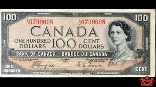 1954 Bank Of Canada 100$ Devil Face Coyne/tower A/j0799608 - Vf/ef -