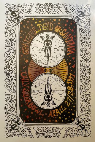 Vintage 1991 Las Vegas Grateful Dead & Santana Concert Screen Printed Poster