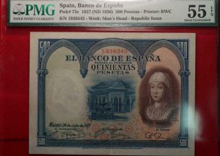 1927 (nd 1936) Bank Of Spain 500 Pesetas Note