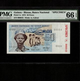 Guinea Bissau 50 Pesos 1975 P - 1s Pmg Gem Unc 66 Epq Specimen