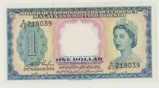 Malaya & British Borneo P 1a Queen Elisabeth 1 Dollar 1953 Unc