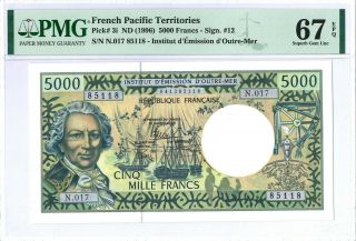 French Pacific Territories 5.  000 Francs P3i 1996 Pmg 67 Epq S/n N.  017 85118