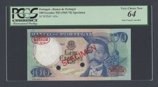 Portugal 100 Escudos Nd (1965 - 1978) P169s Specimen Tdlr N2 Uncirculated