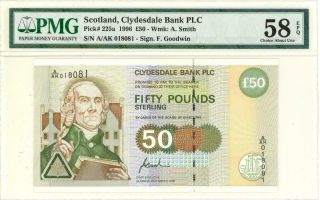 Scotland Clydesdale Bank 50 Pounds 1996 Banknote Pmg 58 Epq Choice Au