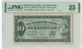 Netherlands Indies 10 Gulden 1927 Indonesia Pick 70a Pmg Very Fine 25