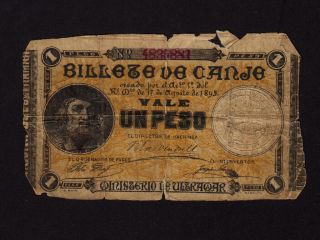 Puerto Rico:p - 7b,  1 Peso,  1895 Billete De Canje Vg